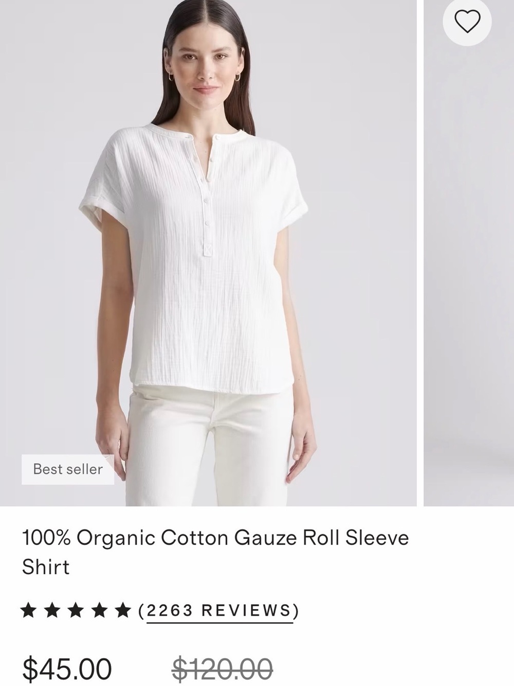 Quince White Organic Cotton Gauze Henley Button-Down